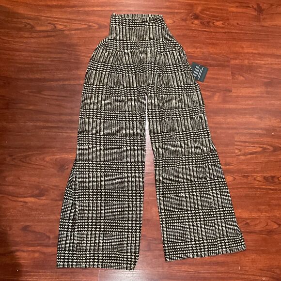 Norma Kamali Glen Plaid Brown Black Wide Leg High Waist Flare Pants NWT Medium - Picture 1 of 16